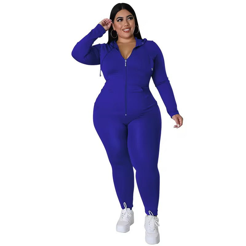 Royal Blue Plus Size Slim two piece set