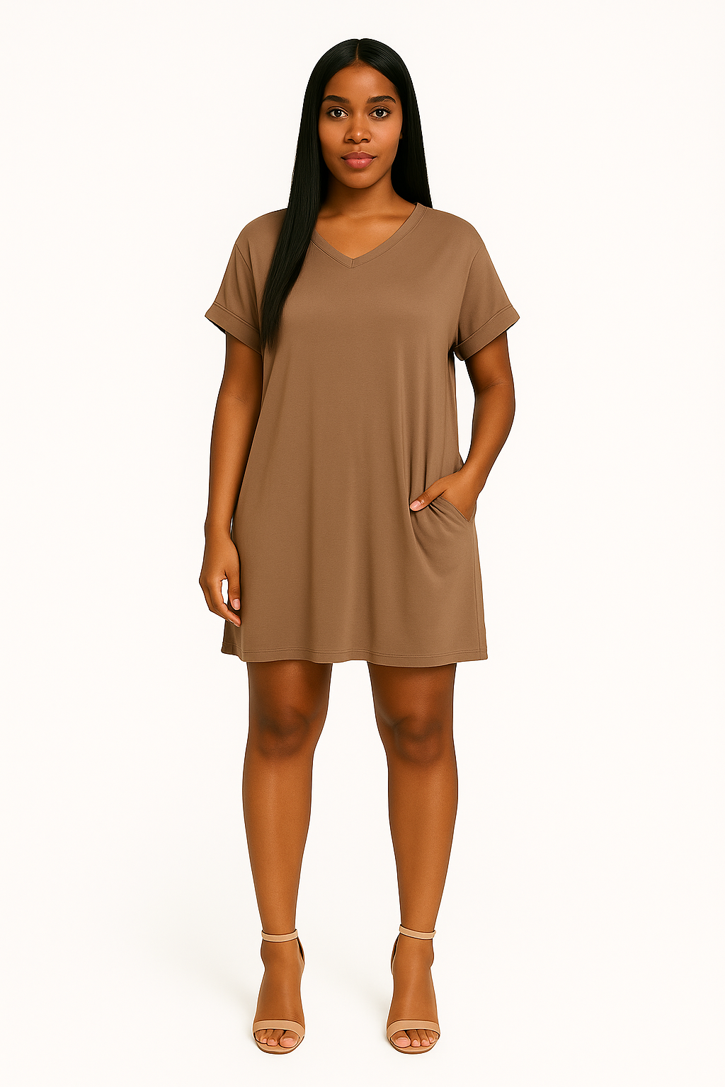 Mocha Plus Rolled Sleeve Dress