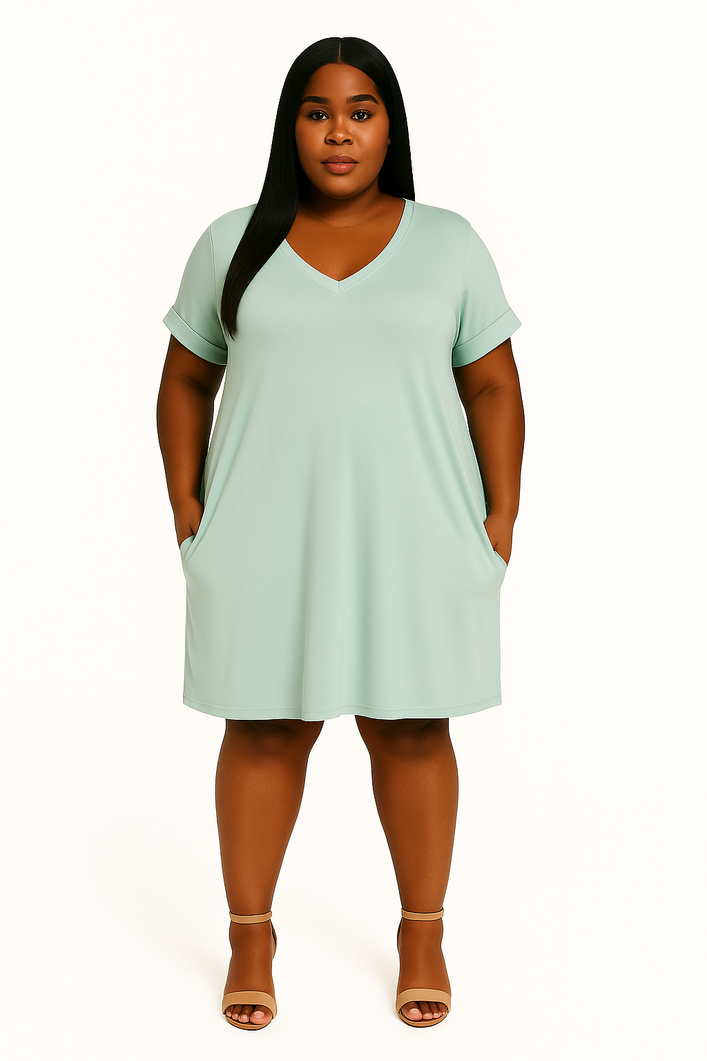 LT Green Plus Rolled Sleeve Dress