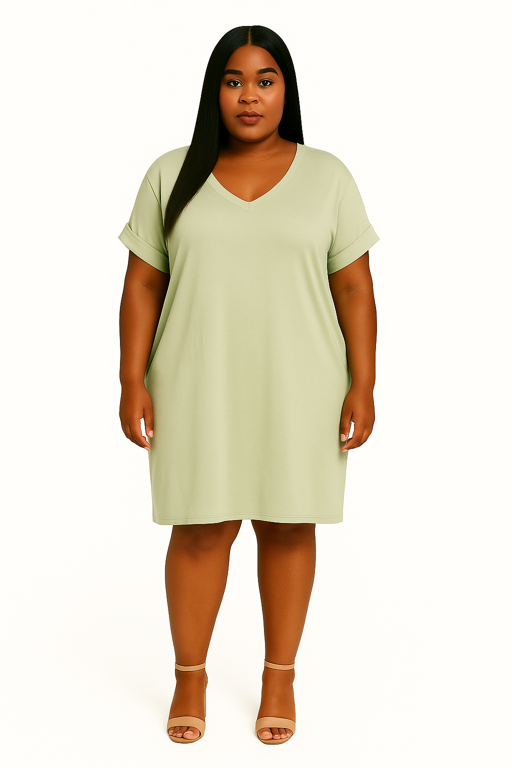 Sage Plus Rolled Sleeve Dress
