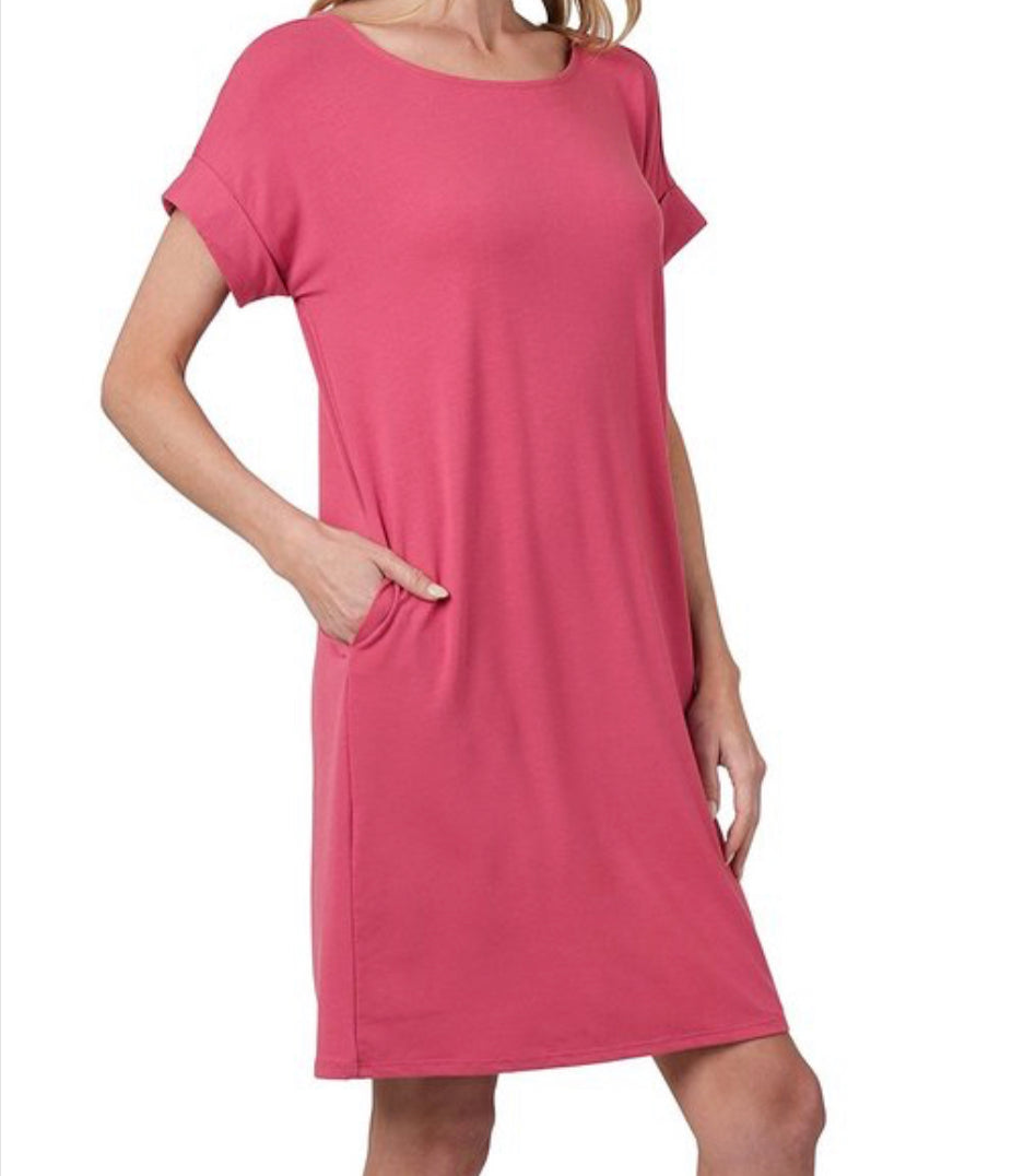 Rolled sleeves Dress with Pockets