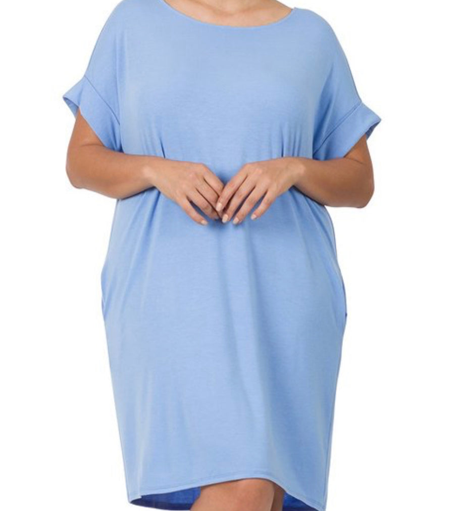 Plus Size Rolled Sleeve dress with pockets