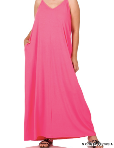 Plus Coral Pocket Dress