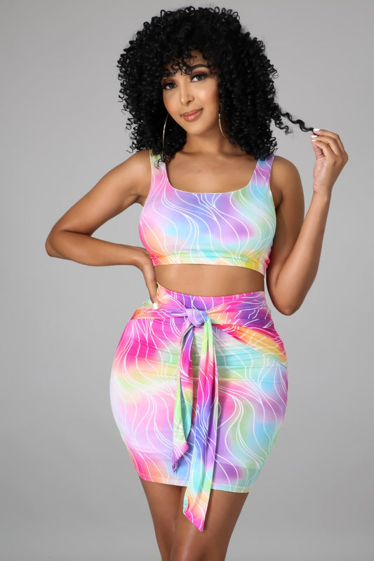 The colorful tie up two piece set