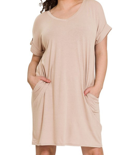 Mocha Plus Rolled Sleeve Dress