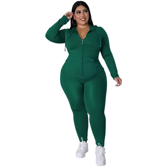 Hunter Green Plus Size Slim two piece set