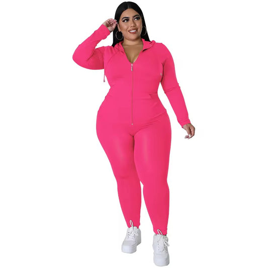 Pink Plus Size Slim two piece set
