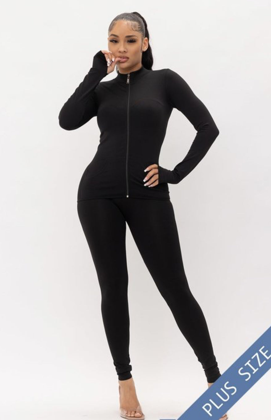 Plus Size Black Active two piece set