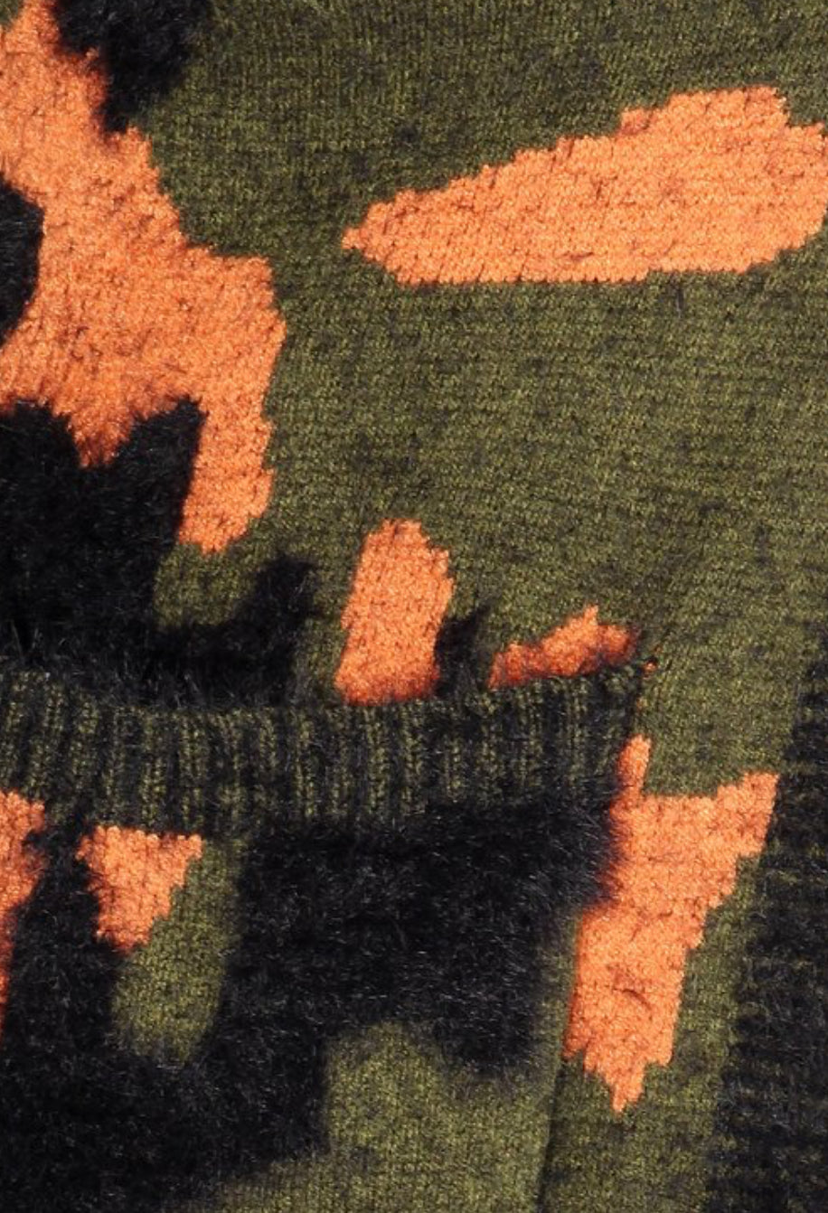 Camo print knit open cardigan