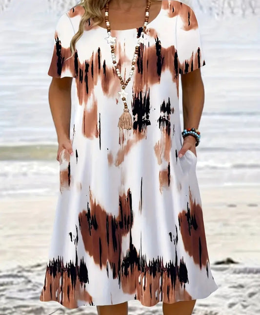 White Tie-Dye Print Maxi Dress