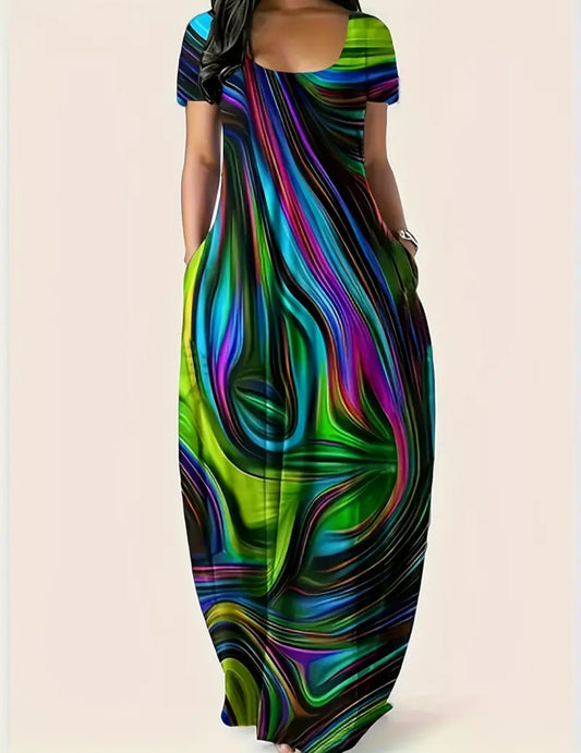 Vibrant Abstract Print Maxi Dress