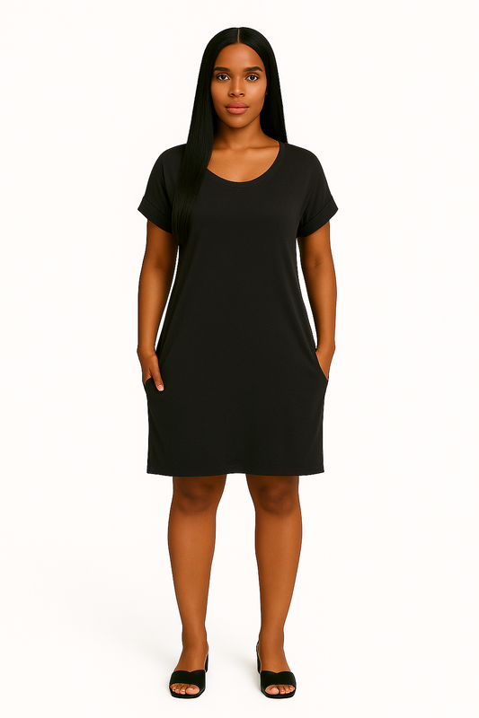 Black rolled sleeve dress