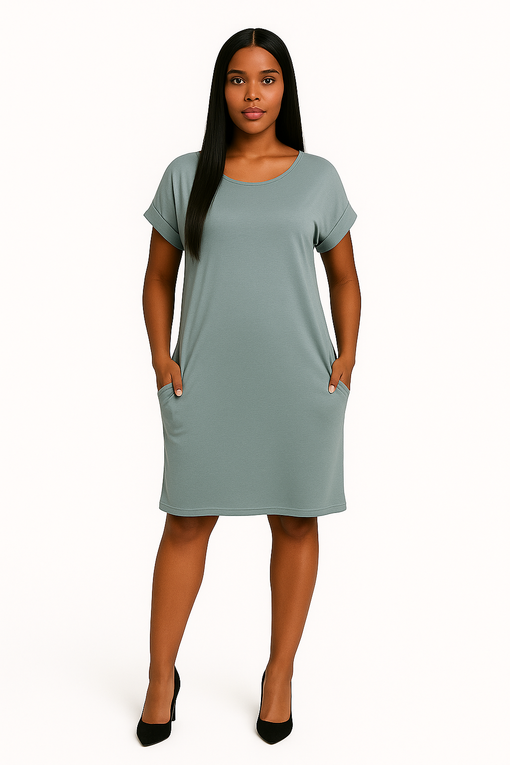 Blue Grey Rolled Sleeve Dress