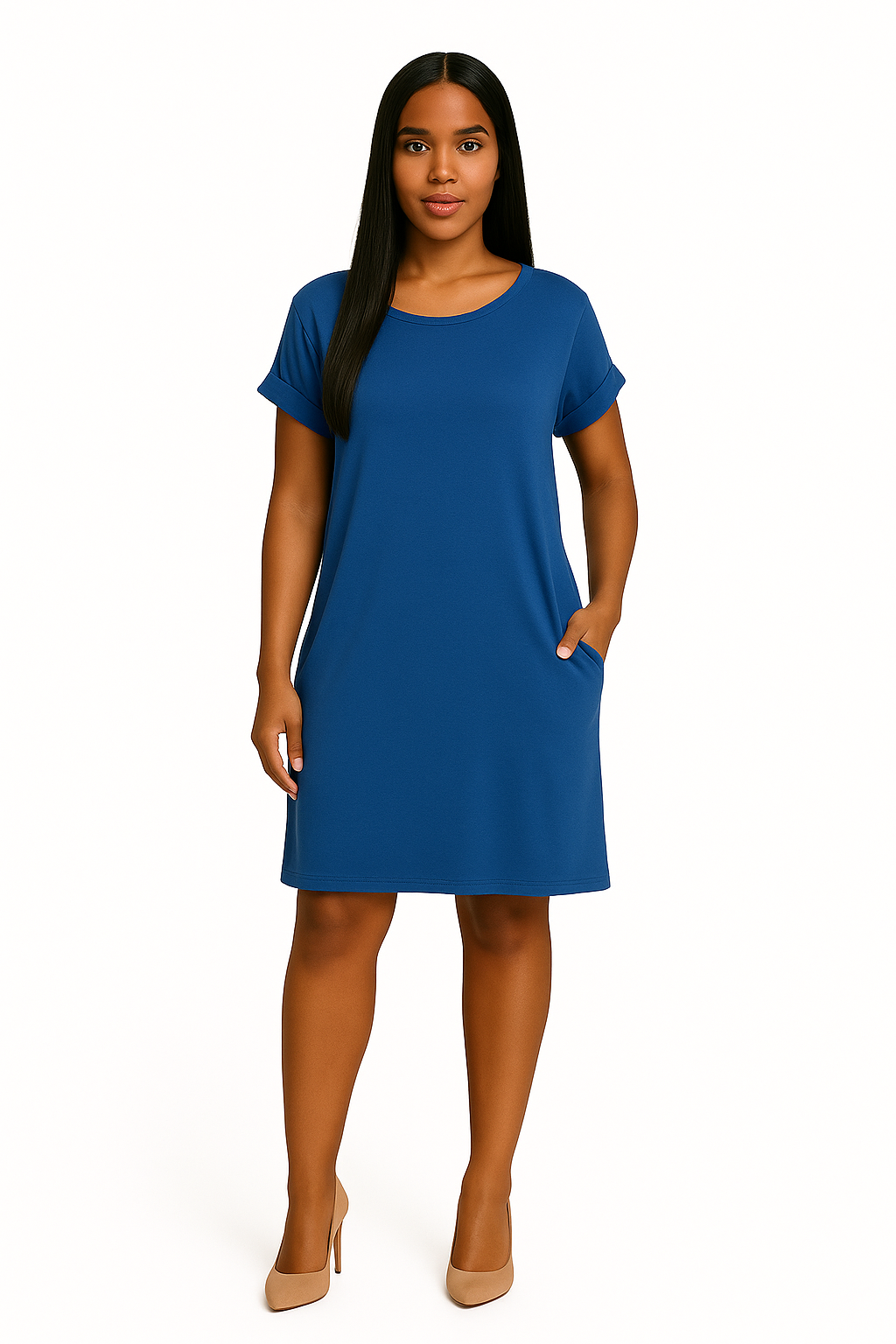 Navy Rolled Sleeve Dress