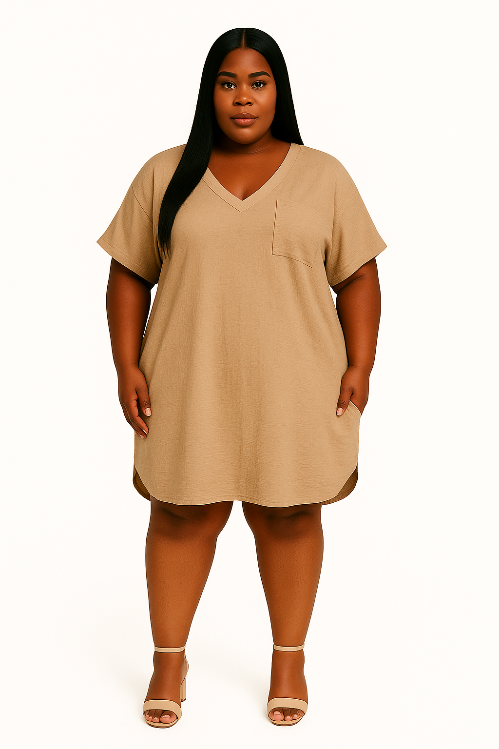 Plus size Woven Airflow v neck dress