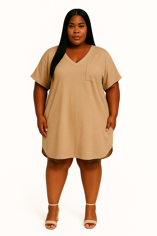 Plus size Woven Airflow v neck dress