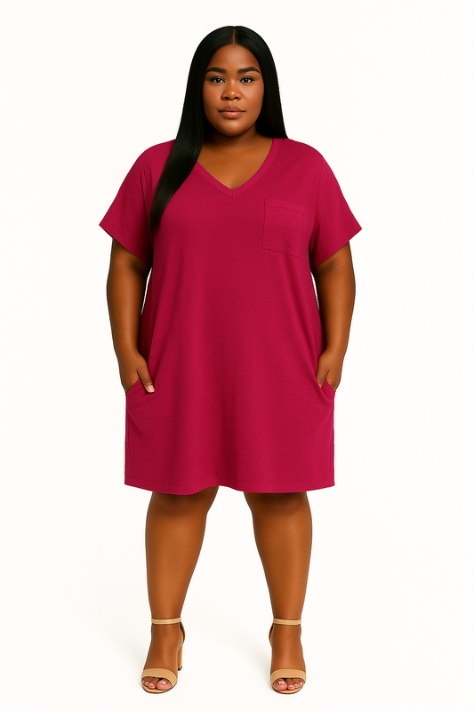 Plus size Woven Airflow v neck dress