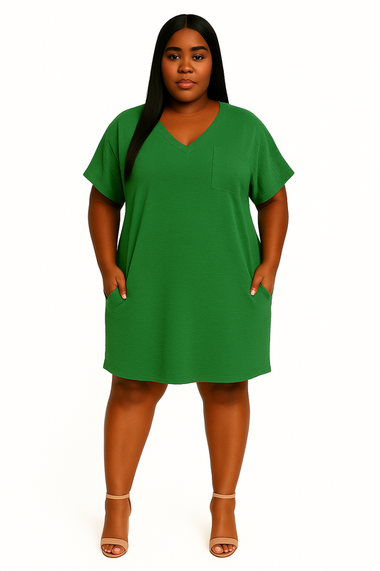 Plus size Woven Airflow v neck dress