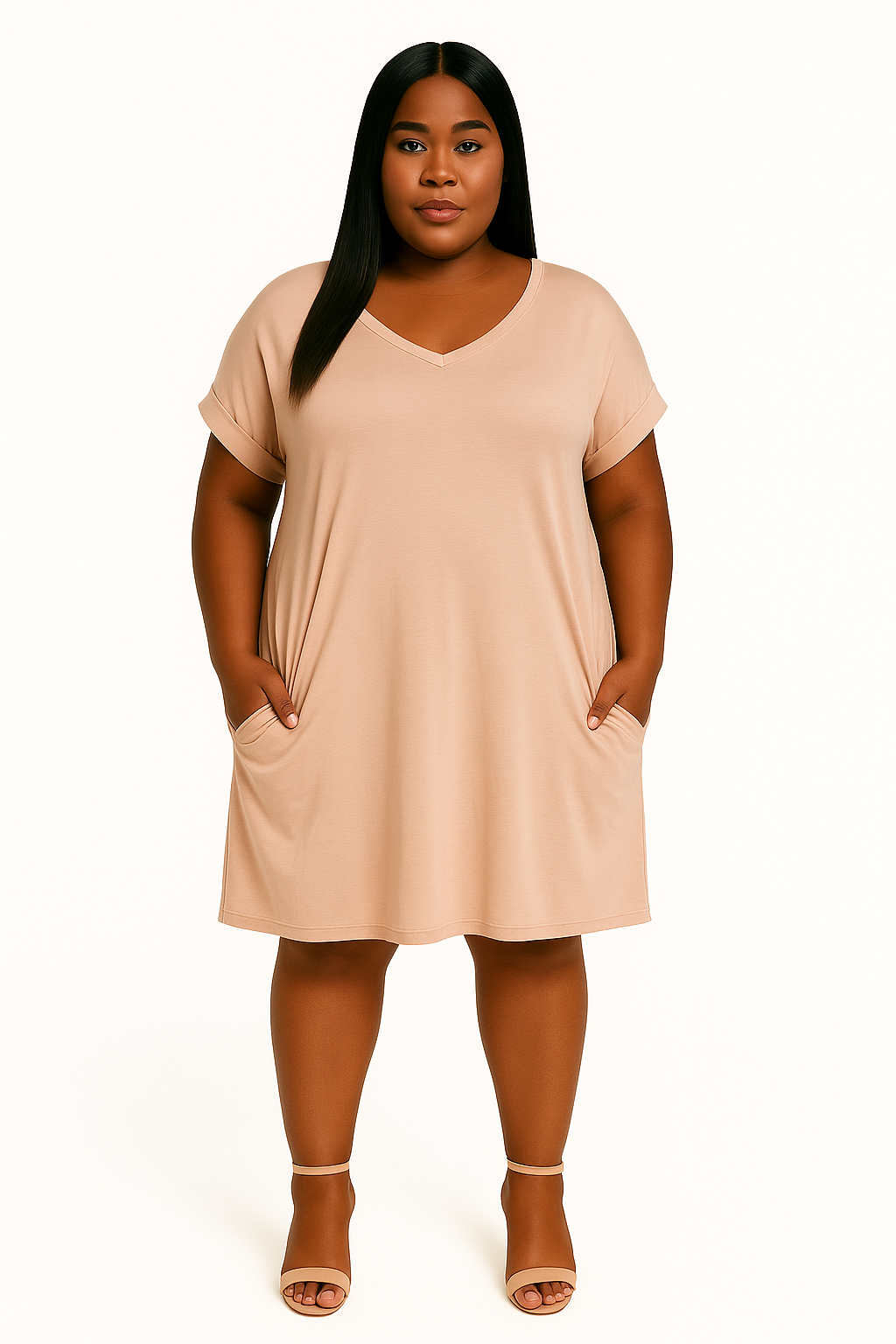 Ash Mocha Plus Rolled Sleeve Dress