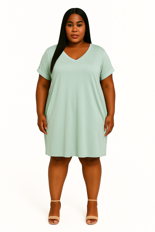 Dusty Green  Plus Rolled Sleeve Dress