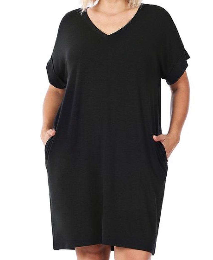 Plus Size Rolled Sleeve dress with pockets
