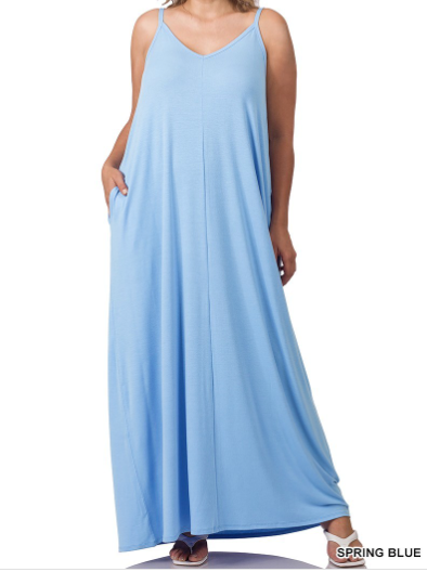 Plus Light Blue Pocket Dress